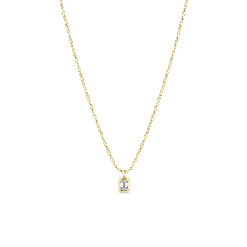 14k Emerald Cut Diamond Tube Bar Chain Necklace sold by Zoe Chicco