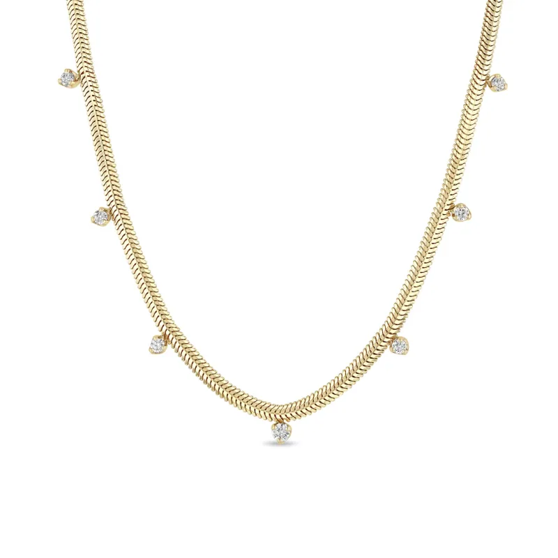 14k 7 Mixed Prong Diamond Snake Chain Necklace sold by Zoe Chicco