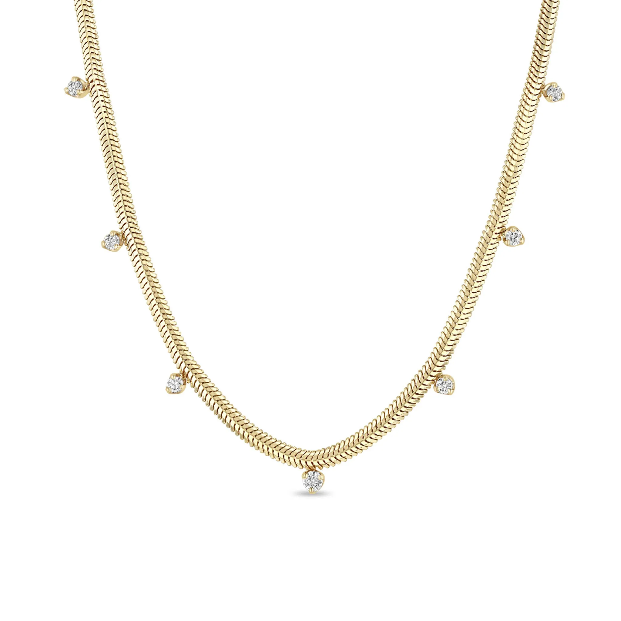14k 7 Mixed Prong Diamond Snake Chain Necklace sold by Zoe Chicco