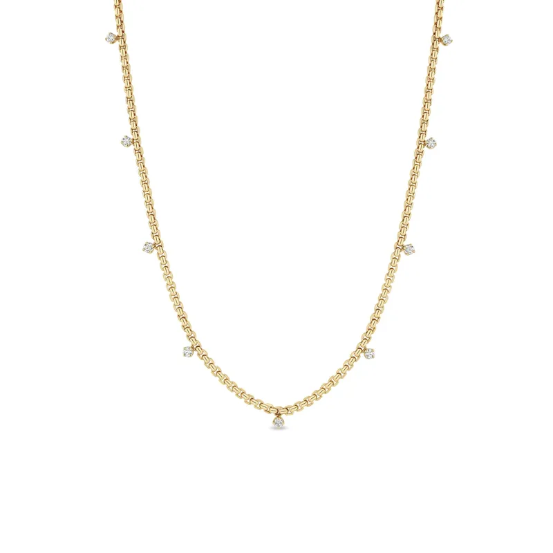14k 9 Prong Diamond Small Box Chain Necklace sold by Zoe Chicco