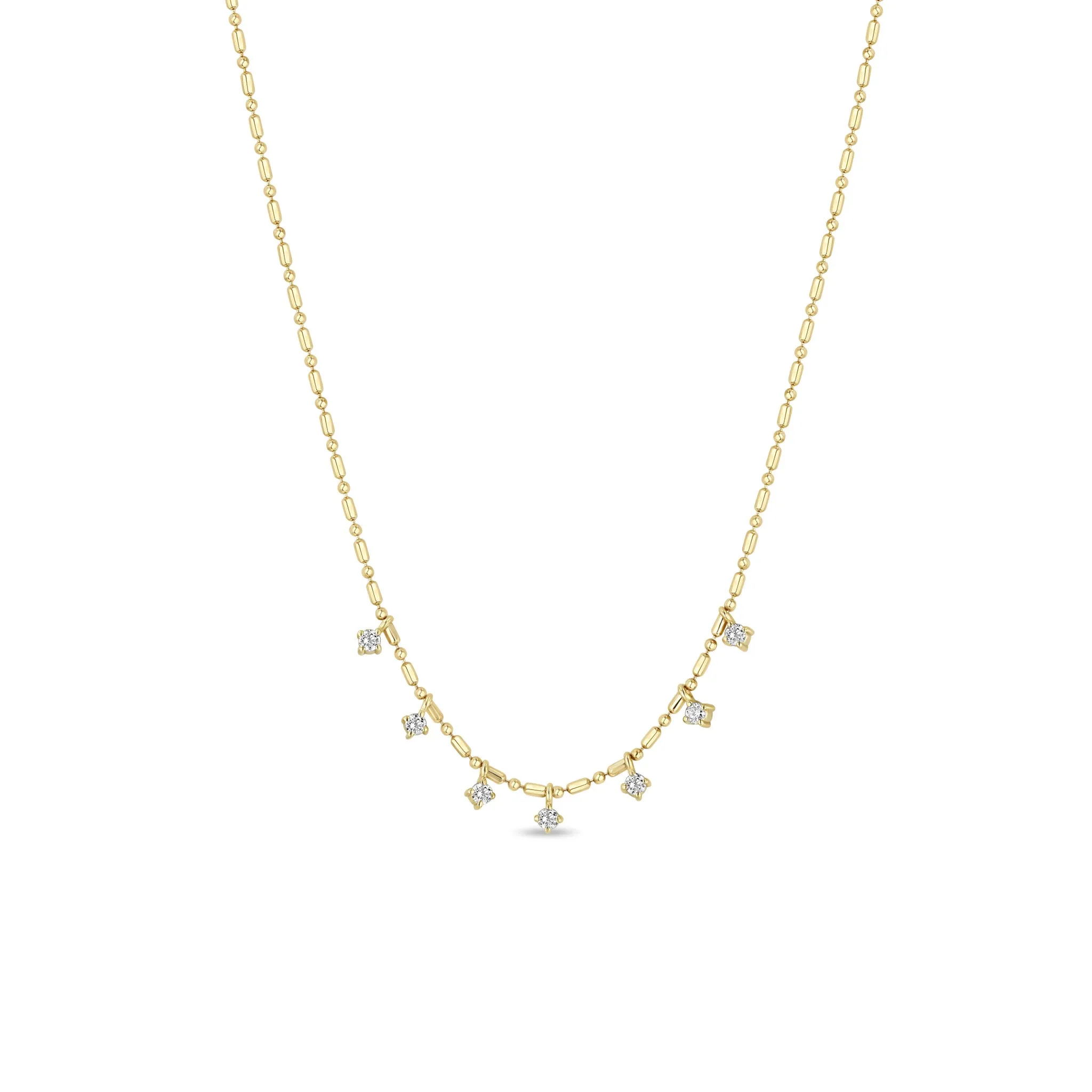 14k 7 Dangling Prong Diamond Tube Bar Chain Necklace sold by Zoe Chicco