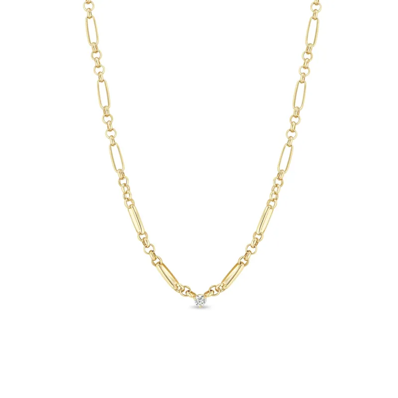 14k Prong Diamond Medium Paperclip Rolo Chain Necklace sold by Zoe Chicco