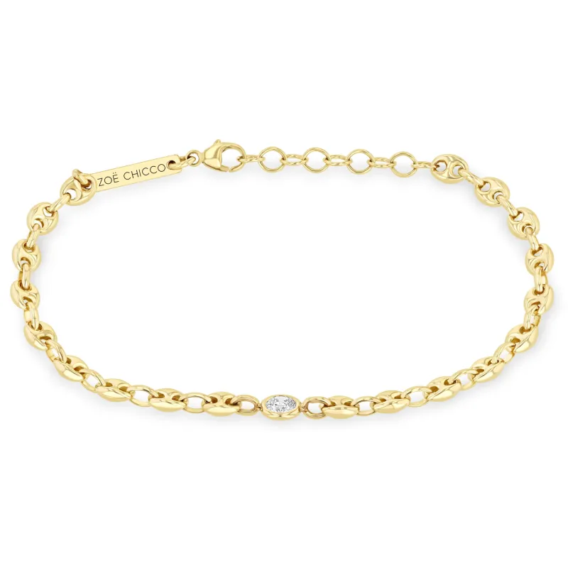 14k Floating Diamond Small Puffed Mariner Chain Bracelet sold by Zoe Chicco