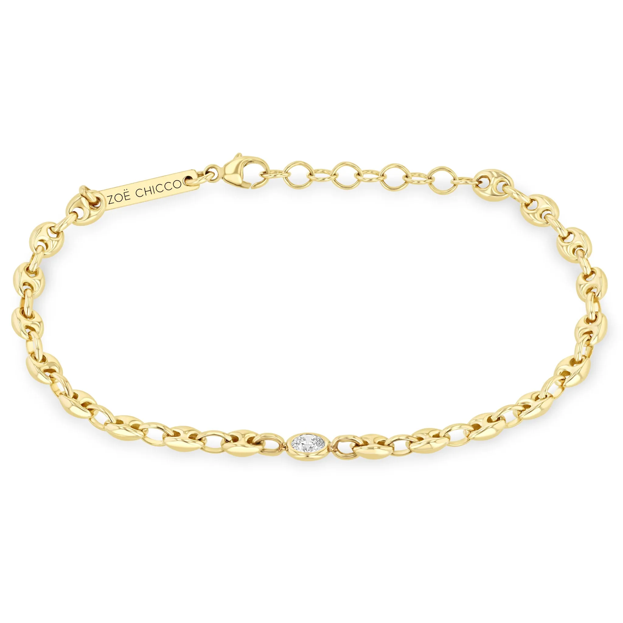 14k Floating Diamond Small Puffed Mariner Chain Bracelet sold by Zoe Chicco