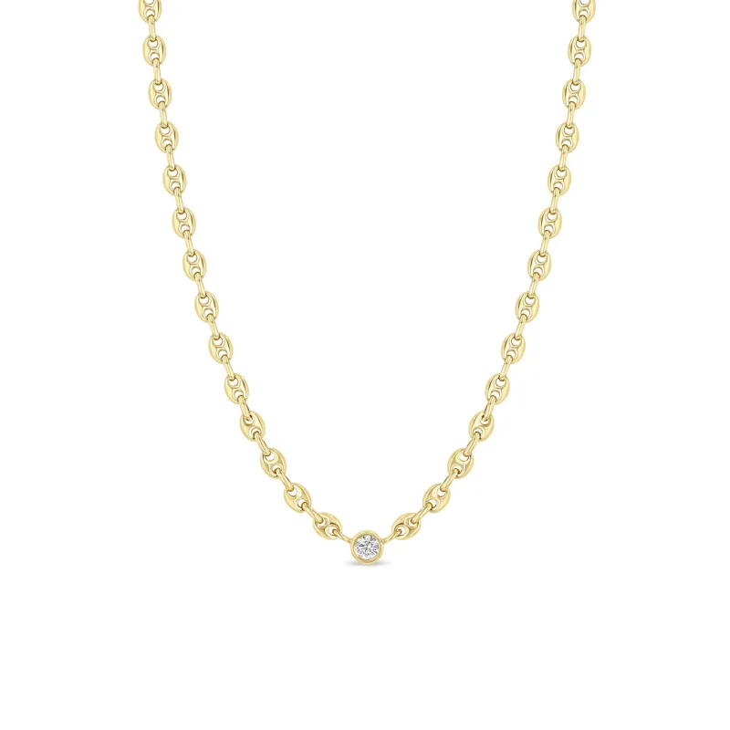 14k Floating Diamond Small Puffed Mariner Chain Necklace sold by Zoe Chicco