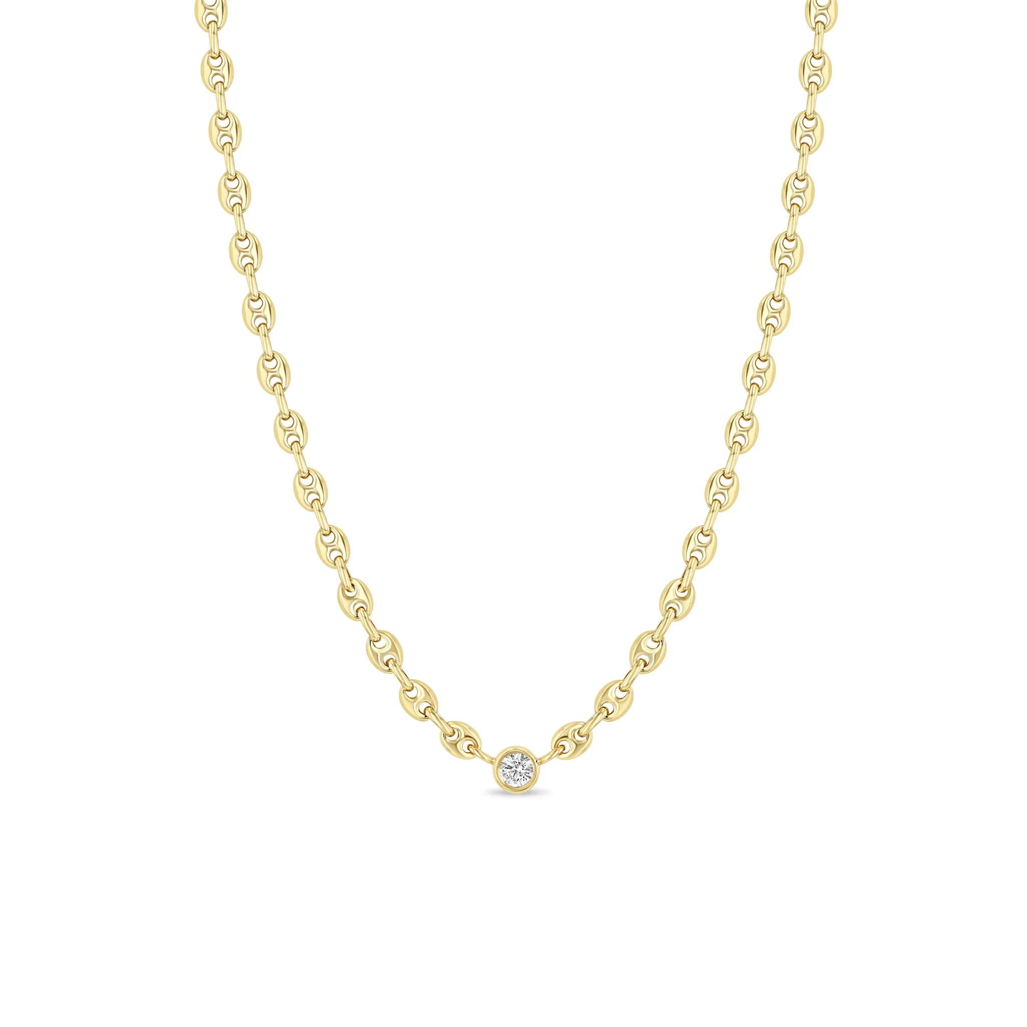 14k Floating Diamond Small Puffed Mariner Chain Necklace sold by Zoe Chicco