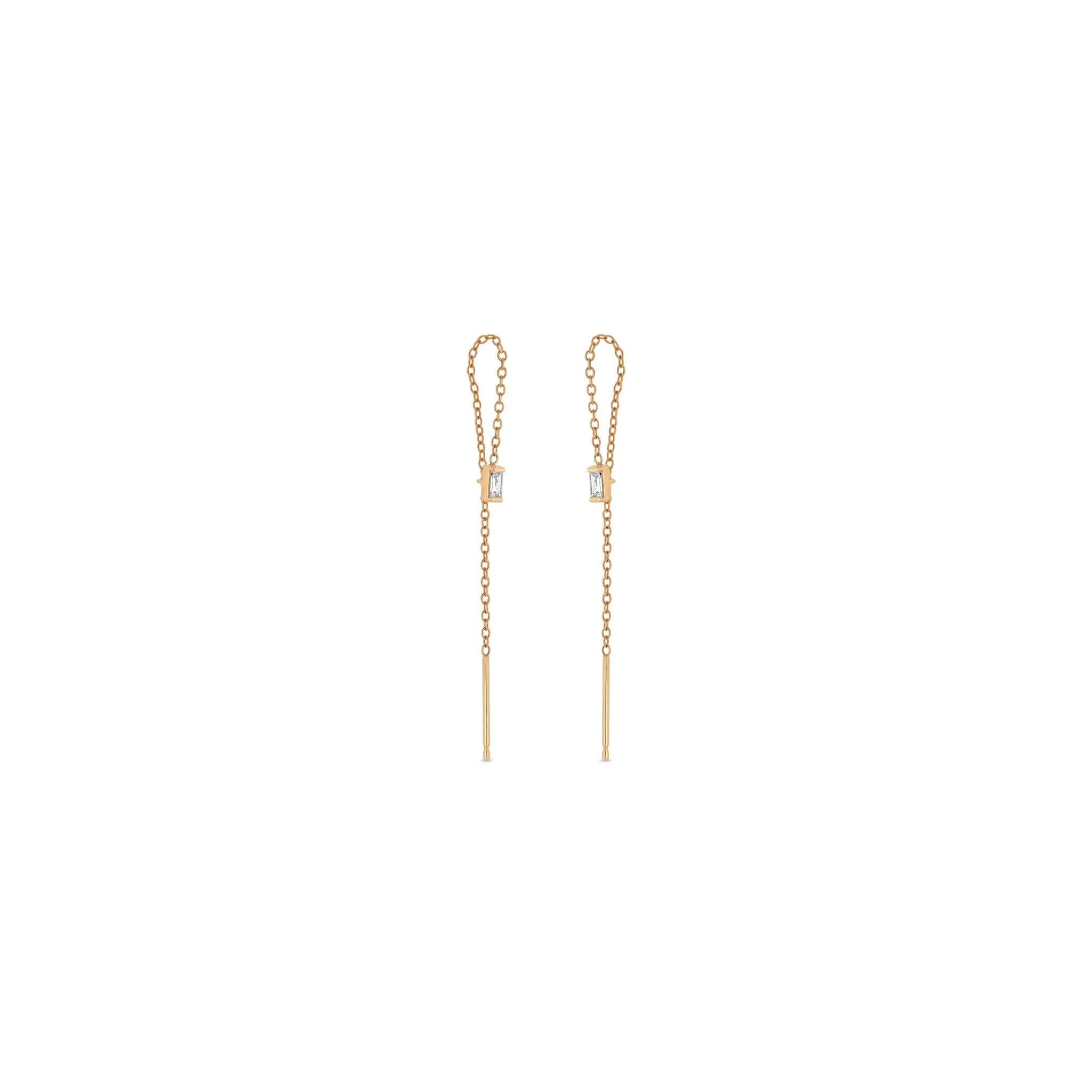 14k Baguette Diamond Loop Threader Earrings sold by Zoe Chicco product image thumbnail 3