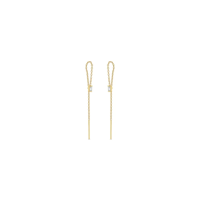 14k Baguette Diamond Loop Threader Earrings sold by Zoe Chicco