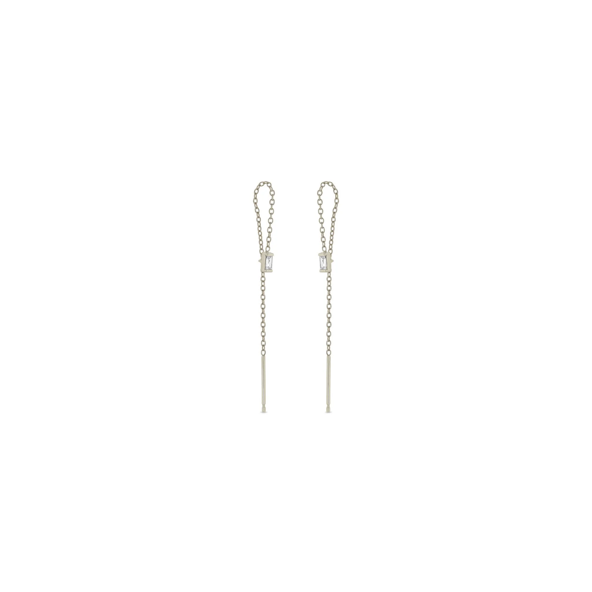 14k Baguette Diamond Loop Threader Earrings sold by Zoe Chicco product image thumbnail 4