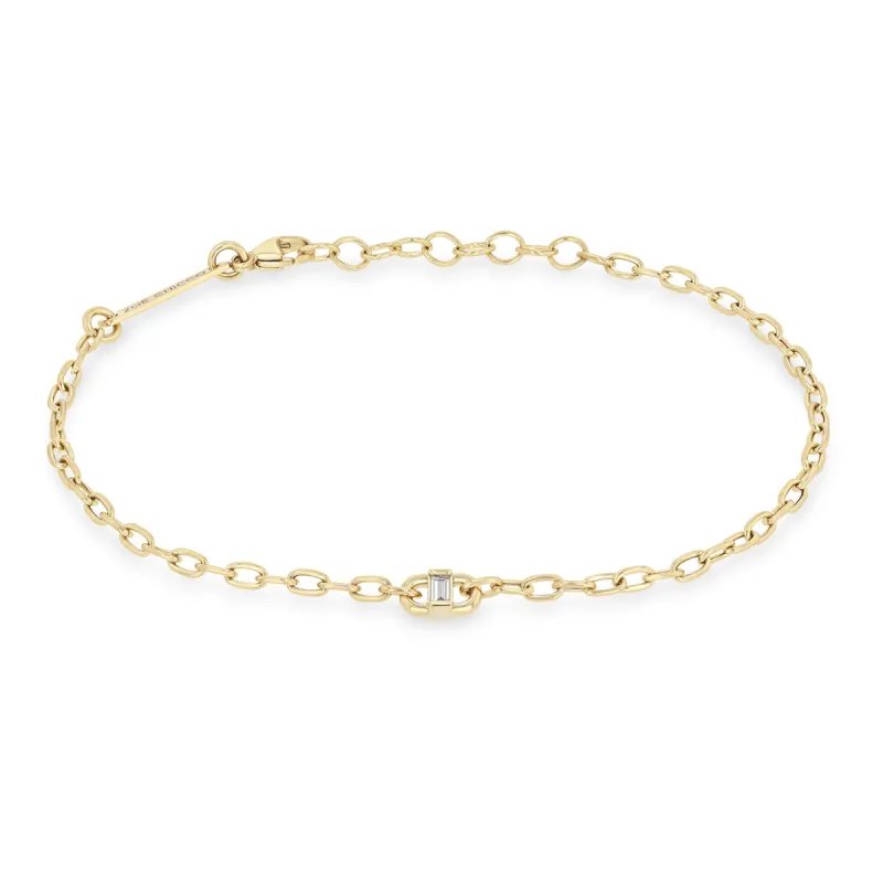 14k Baguette Diamond Open Link Square Oval Chain Bracelet sold by Zoe Chicco