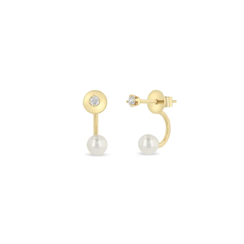 14k Diamond Stud with Pearl Jacket Earrings sold by Zoe Chicco
