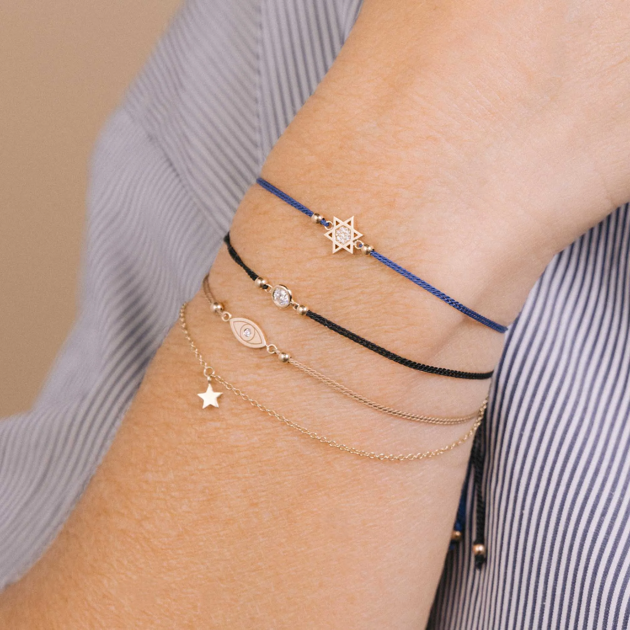 14k Midi Bitty Pavé Diamond Star of David Cord Bracelet sold by Zoe Chicco product image thumbnail 3