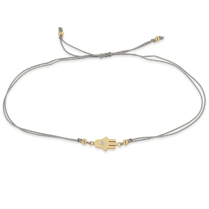 14k Midi Bitty Diamond Hamsa Cord Bracelet sold by Zoe Chicco