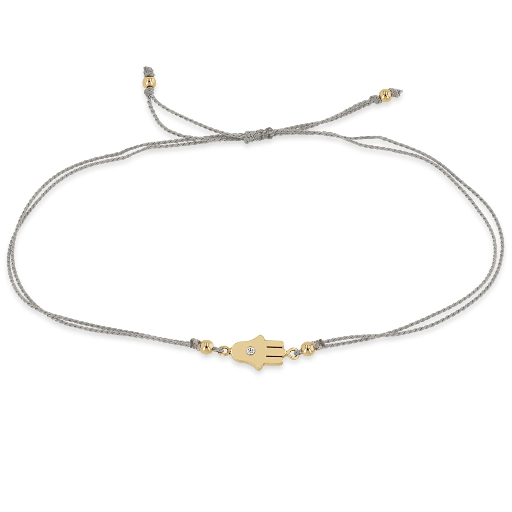 14k Midi Bitty Diamond Hamsa Cord Bracelet sold by Zoe Chicco