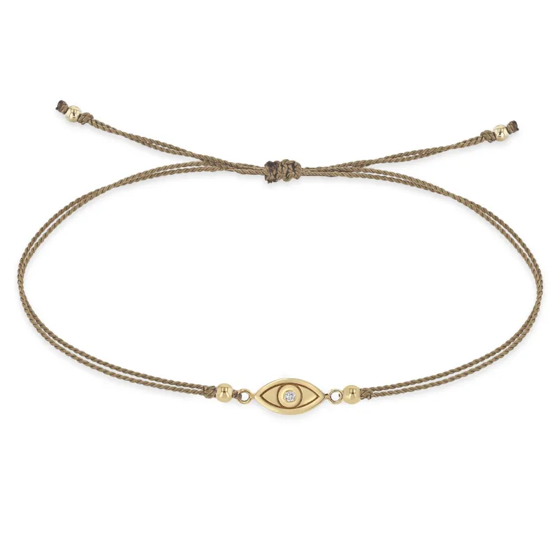 14k Midi Bitty Diamond Evil Eye Cord Bracelet sold by Zoe Chicco