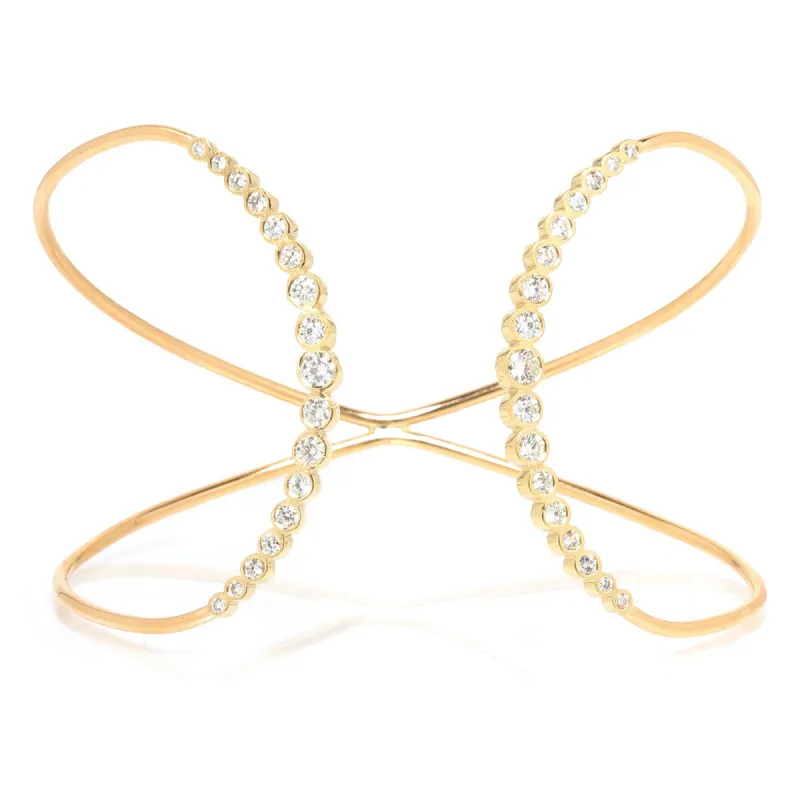 14k Graduated Diamond Bezel Double Curved Bar Cuff - SALE sold by Zoe Chicco