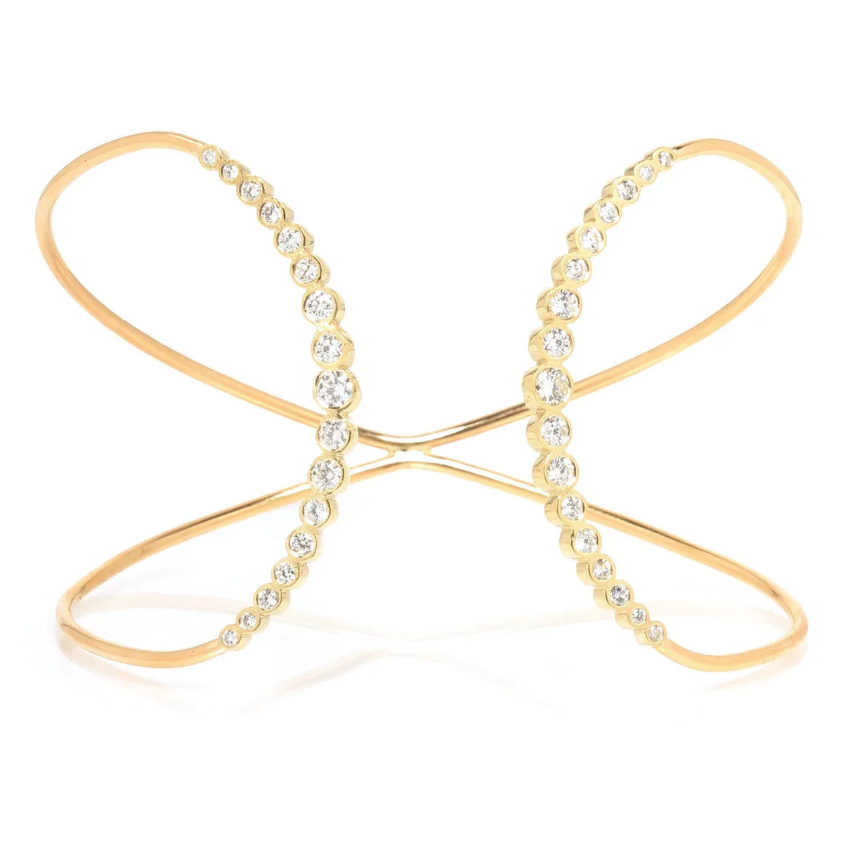 14k Graduated Diamond Bezel Double Curved Bar Cuff - SALE sold by Zoe Chicco