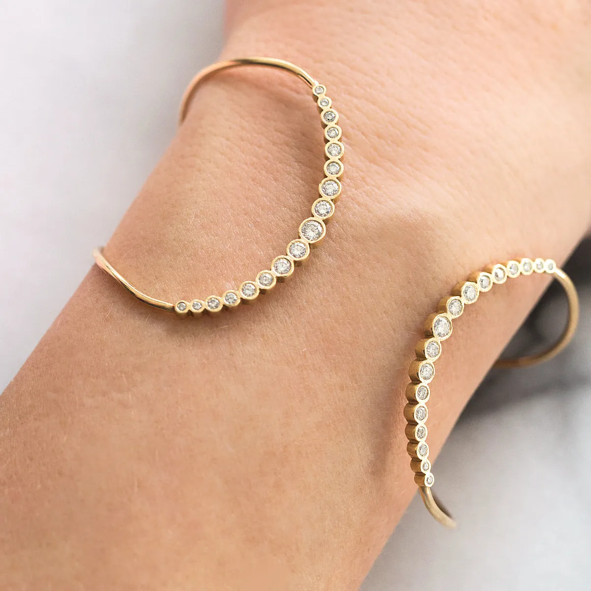 14k Graduated Diamond Bezel Double Curved Bar Cuff - SALE sold by Zoe Chicco product image thumbnail 2