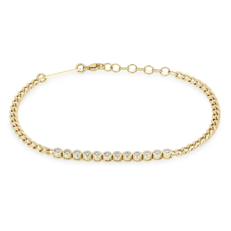 14k Diamond Bezel Tennis Segment Curb Chain Bracelet sold by Zoe Chicco