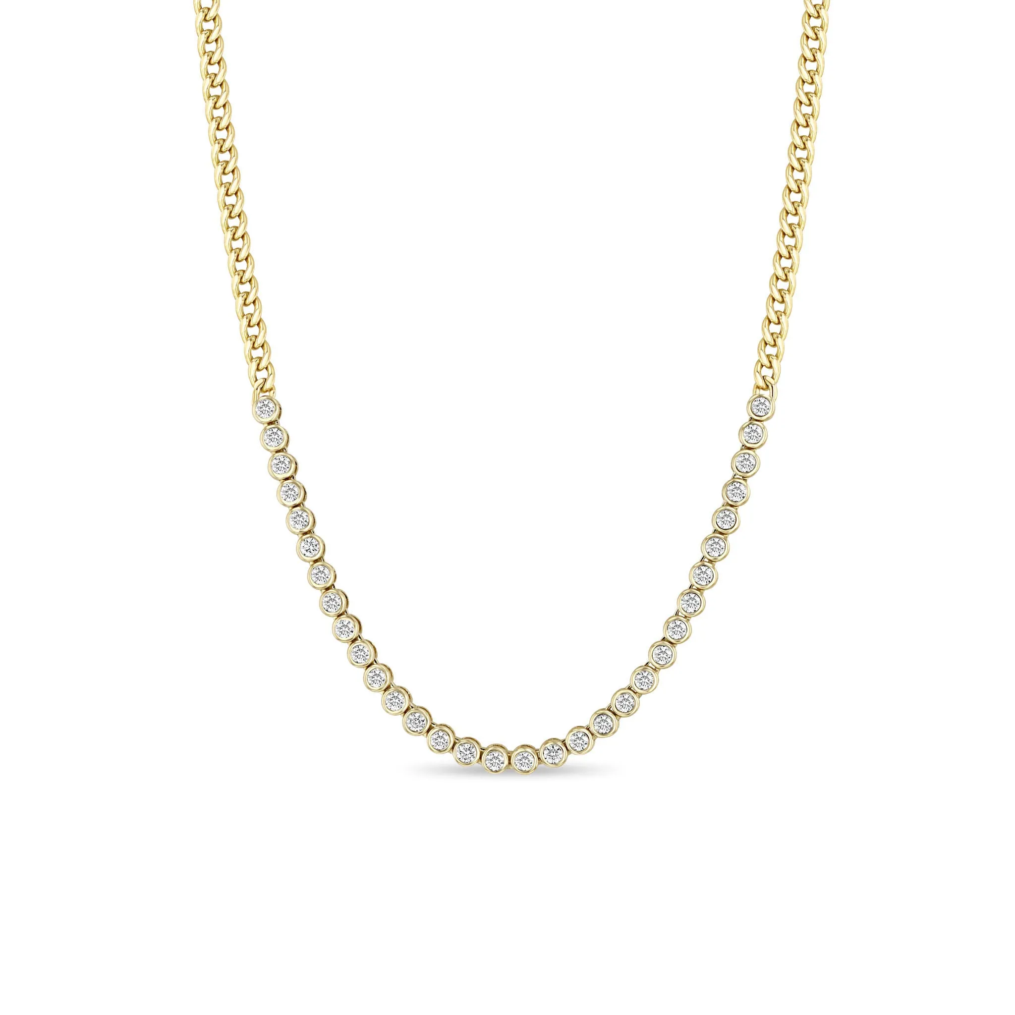 14k Diamond Bezel Tennis Segment Small Curb Chain Necklace sold by Zoe Chicco product image thumbnail 3