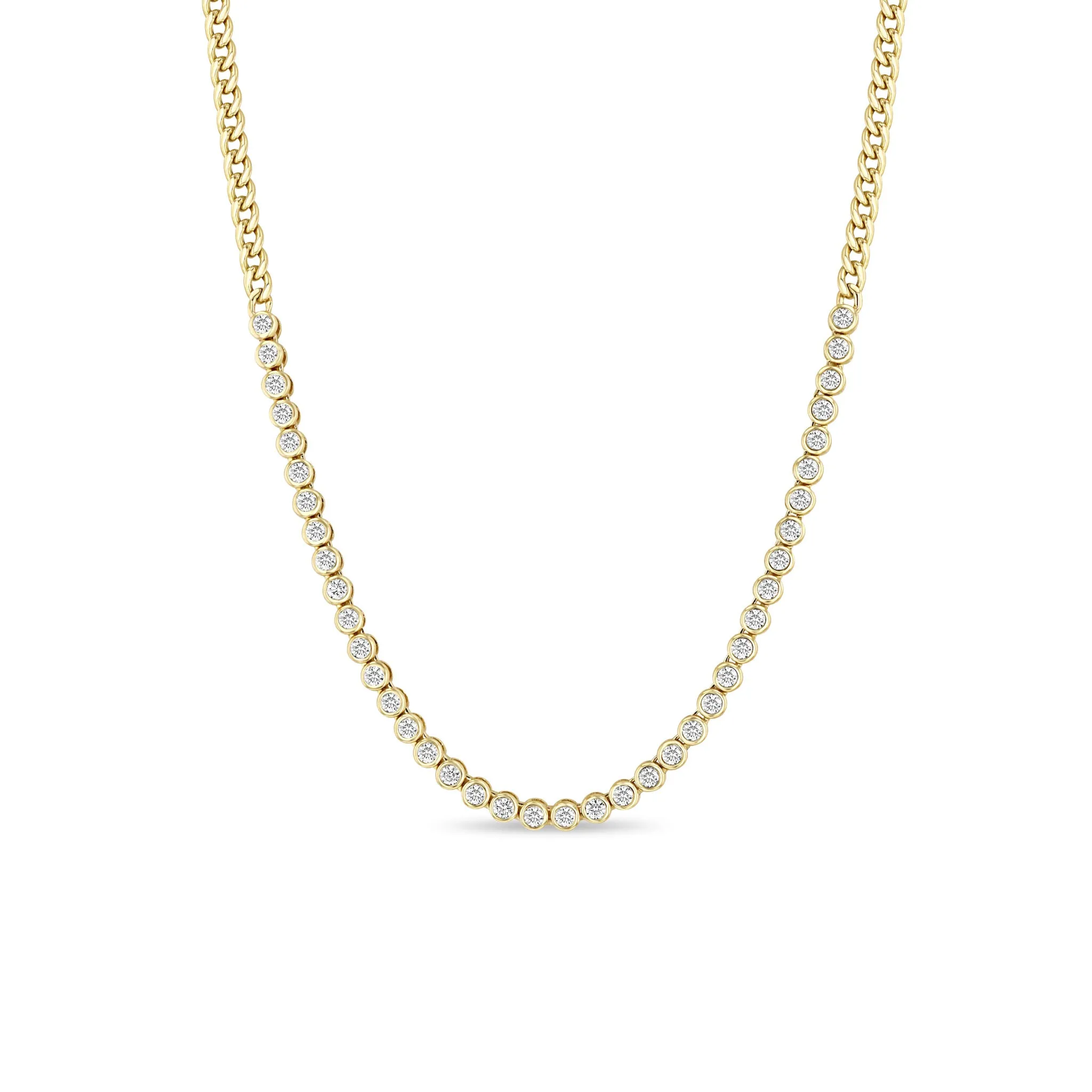 14k Diamond Bezel Tennis Segment Small Curb Chain Necklace sold by Zoe Chicco product image thumbnail 4