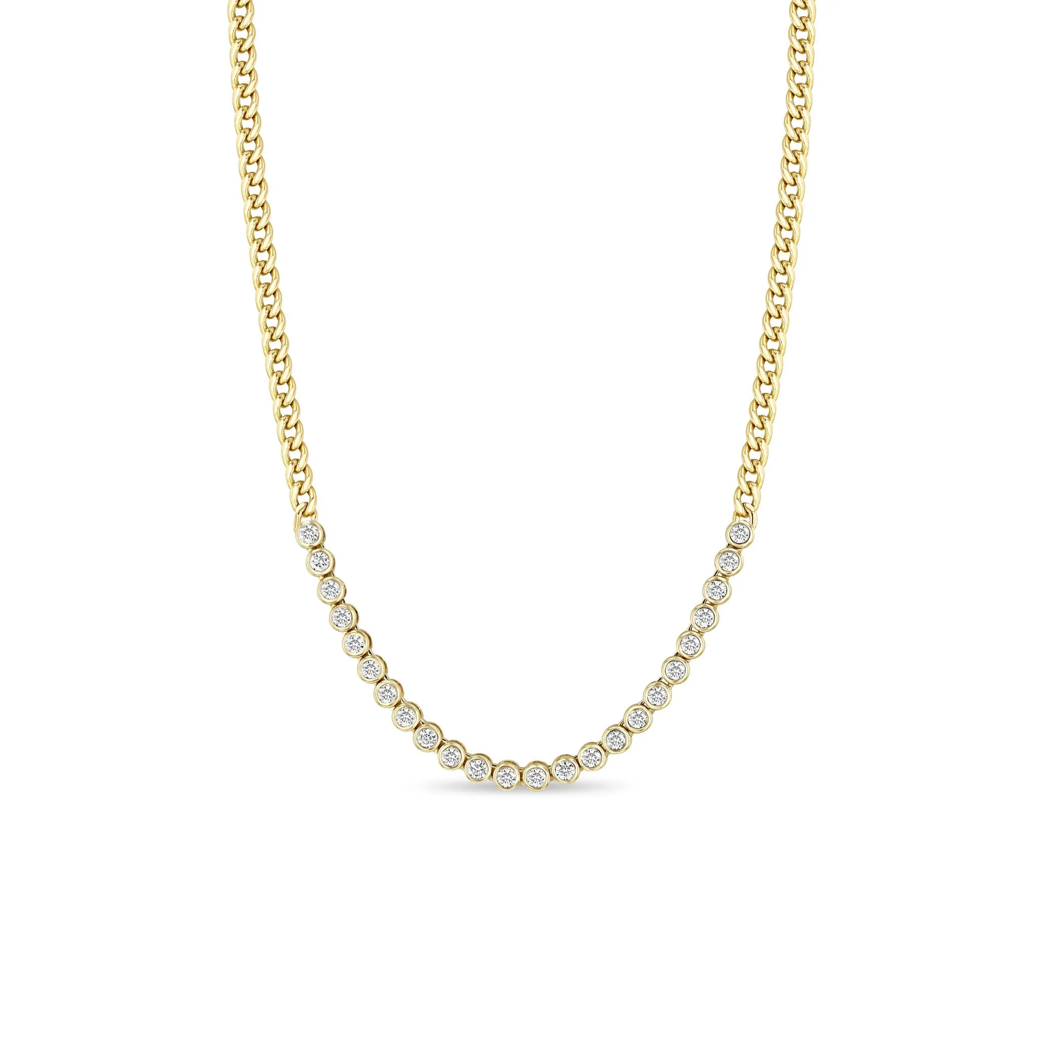 14k Diamond Bezel Tennis Segment Small Curb Chain Necklace sold by Zoe Chicco