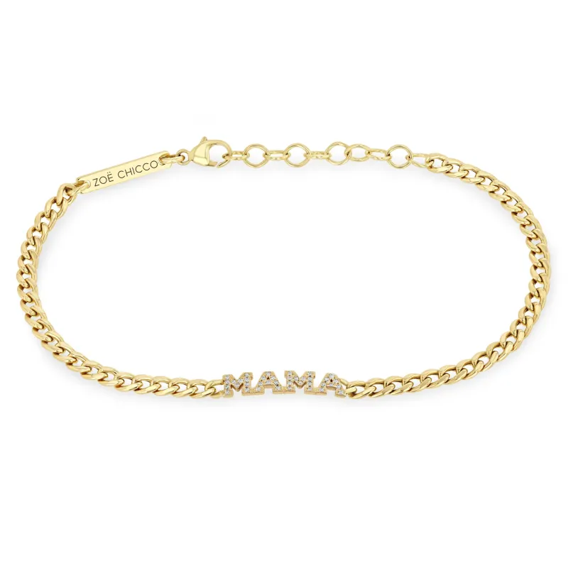 14k Itty Bitty Pavé Diamond MAMA Small Curb Chain Bracelet made by Zoe Chicco