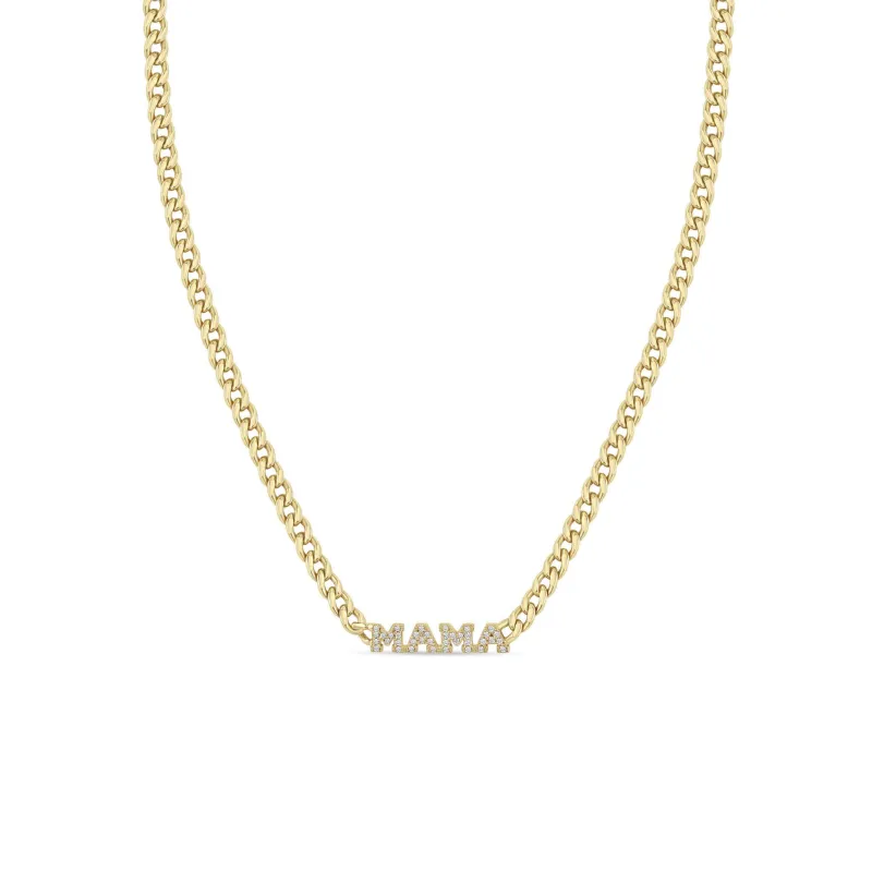 14k Itty Bitty Pavé Diamond MAMA Small Curb Chain Necklace sold by Zoe Chicco