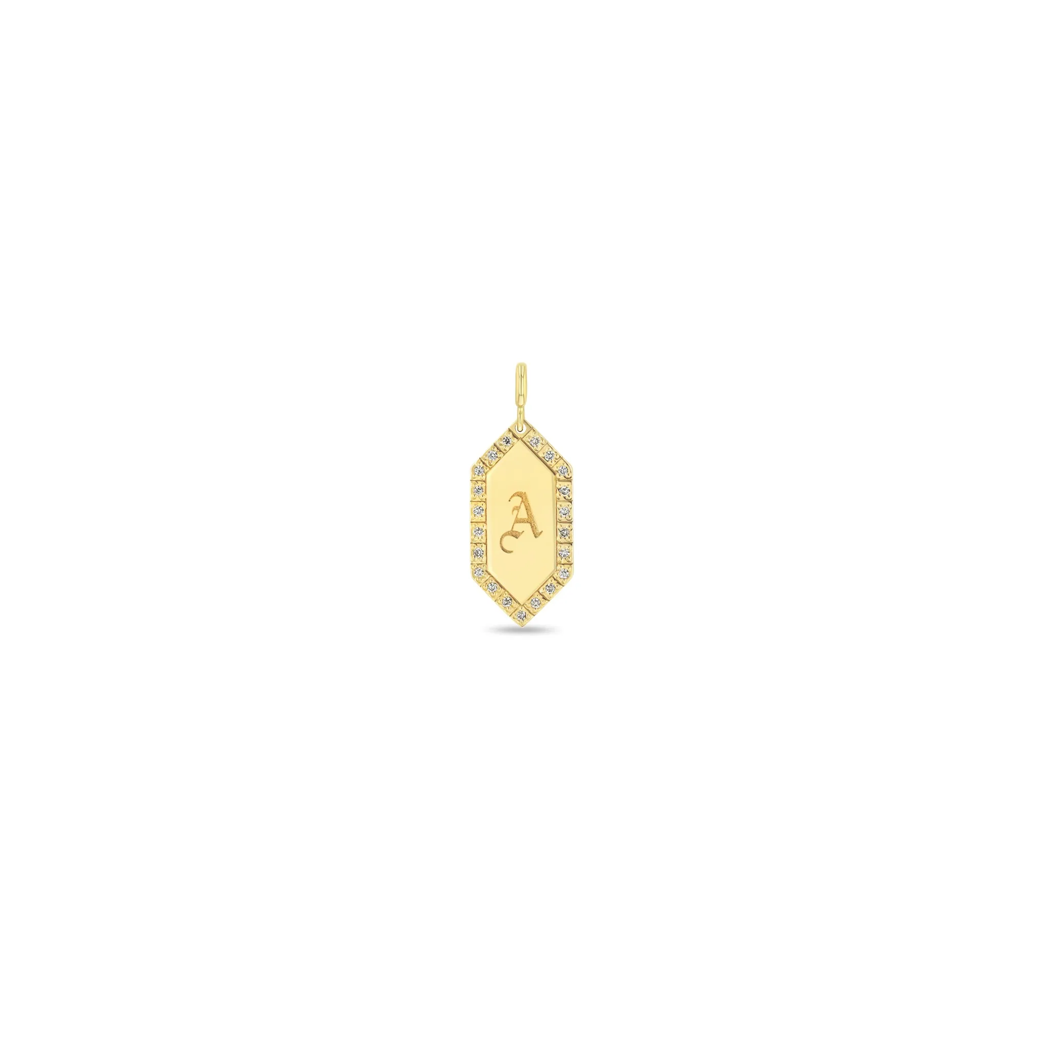 14k Single Initial Elongated Hexagon Diamond Border Charm Pendant sold by Zoe Chicco product image thumbnail 2
