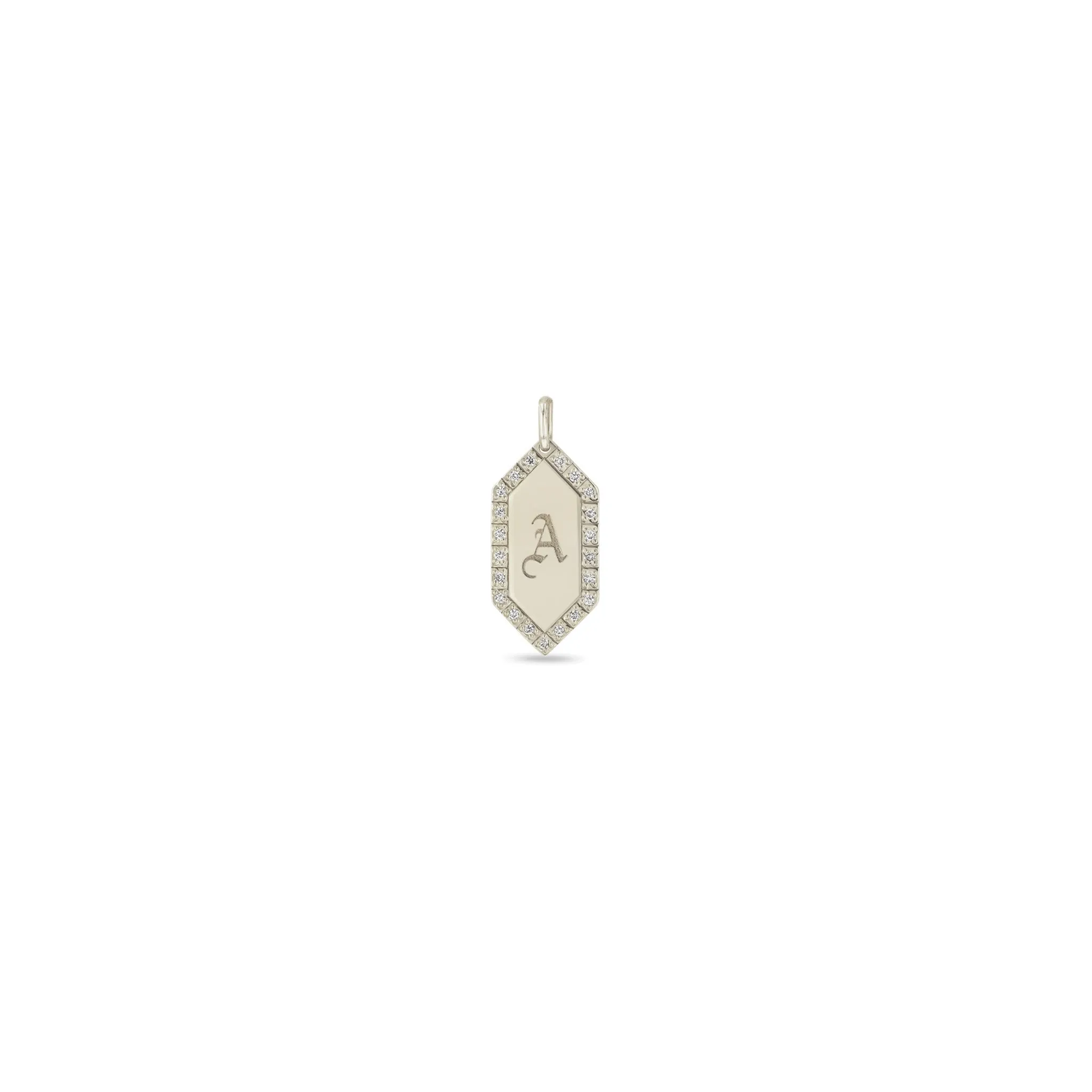 14k Single Initial Elongated Hexagon Diamond Border Charm Pendant sold by Zoe Chicco product image thumbnail 5