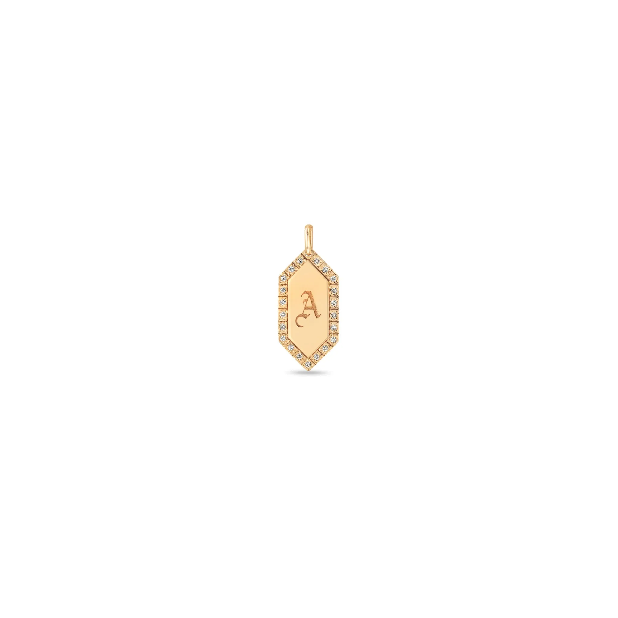 14k Single Initial Elongated Hexagon Diamond Border Charm Pendant sold by Zoe Chicco product image thumbnail 3