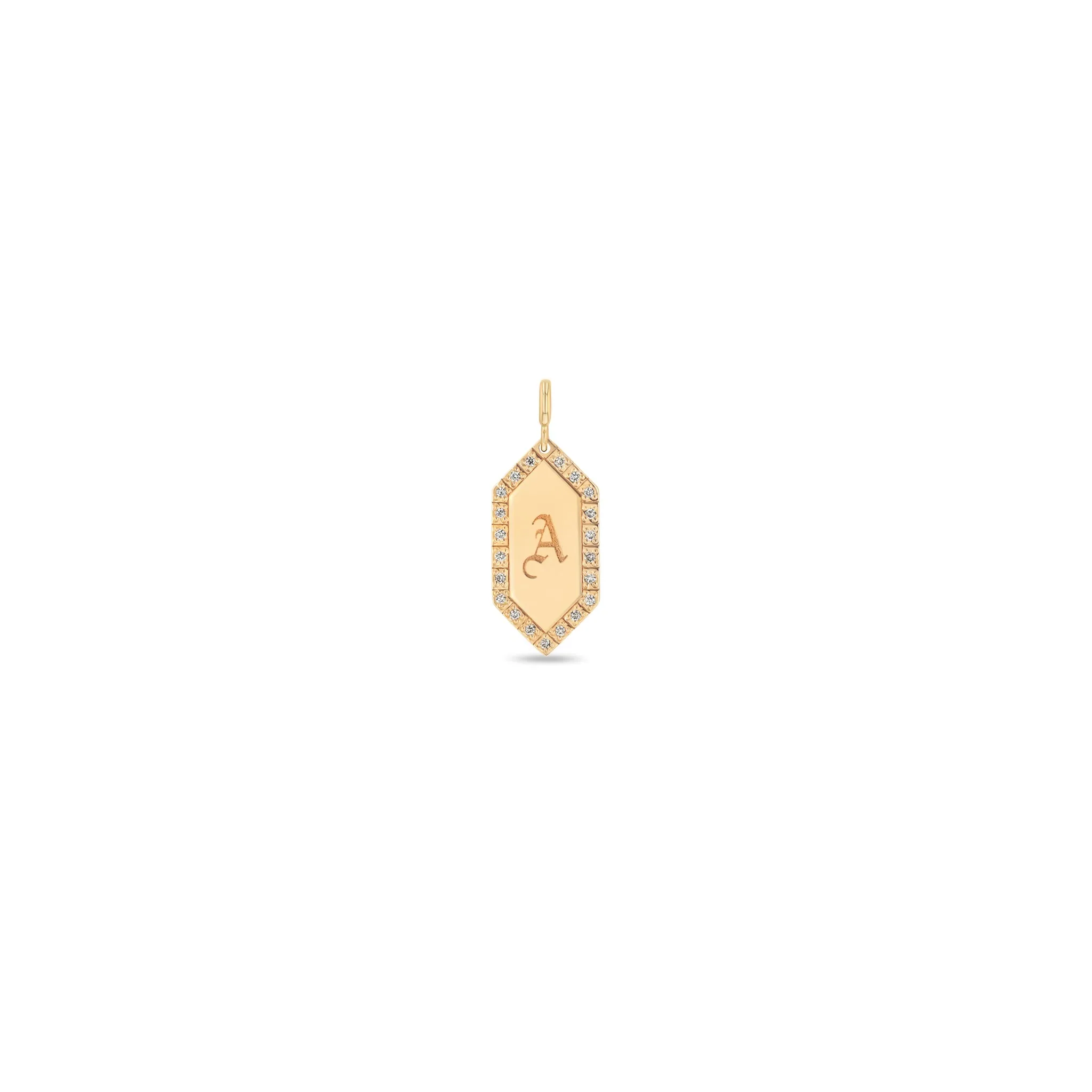 14k Single Initial Elongated Hexagon Diamond Border Charm Pendant sold by Zoe Chicco product image thumbnail 4