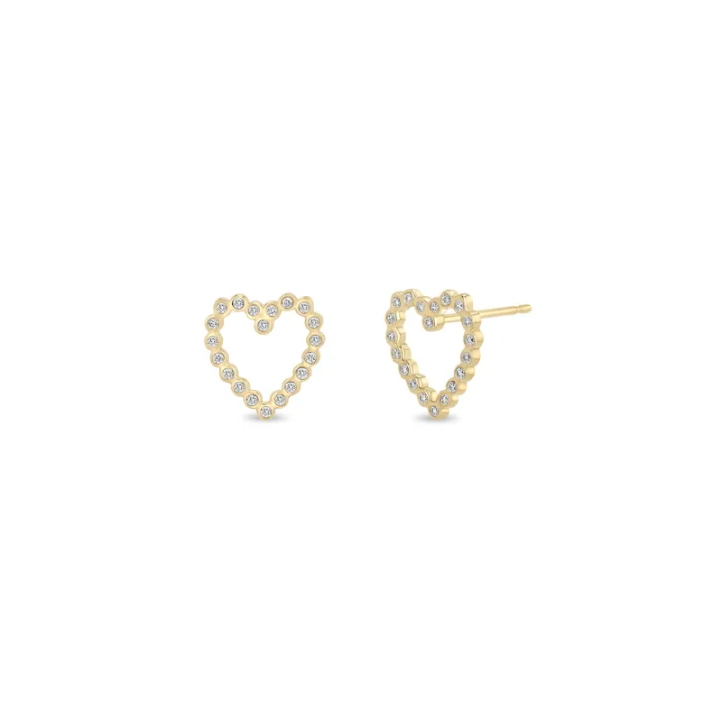 14k Small Diamond Bezel Heart Studs sold by Zoe Chicco