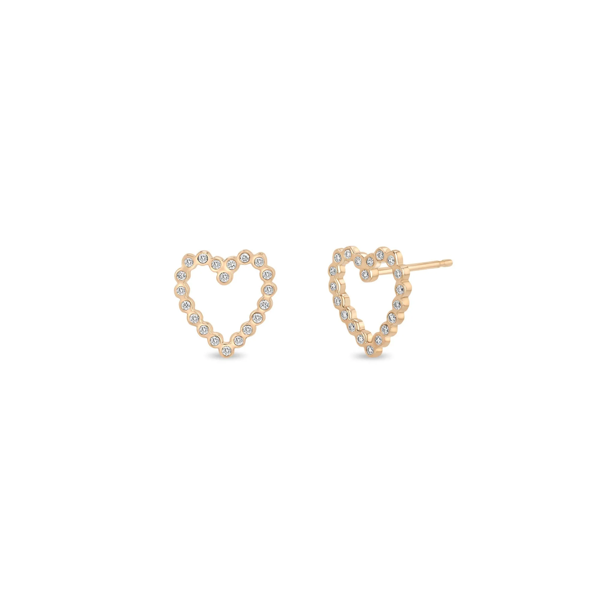 14k Small Diamond Bezel Heart Studs sold by Zoe Chicco product image thumbnail 3