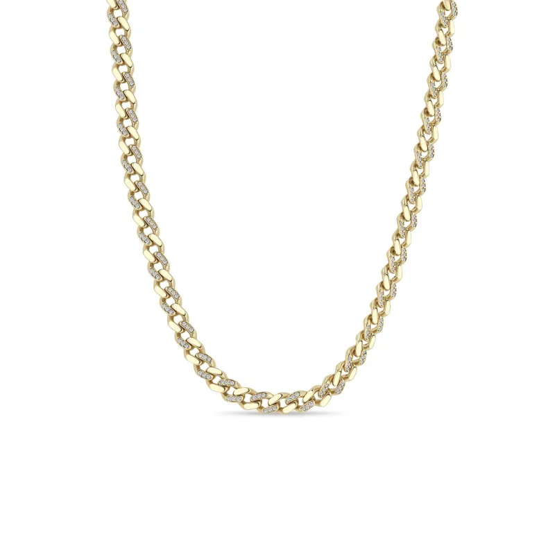 14k Gold & Alternating Pavé Diamond Medium Curb Chain Necklace sold by Zoe Chicco
