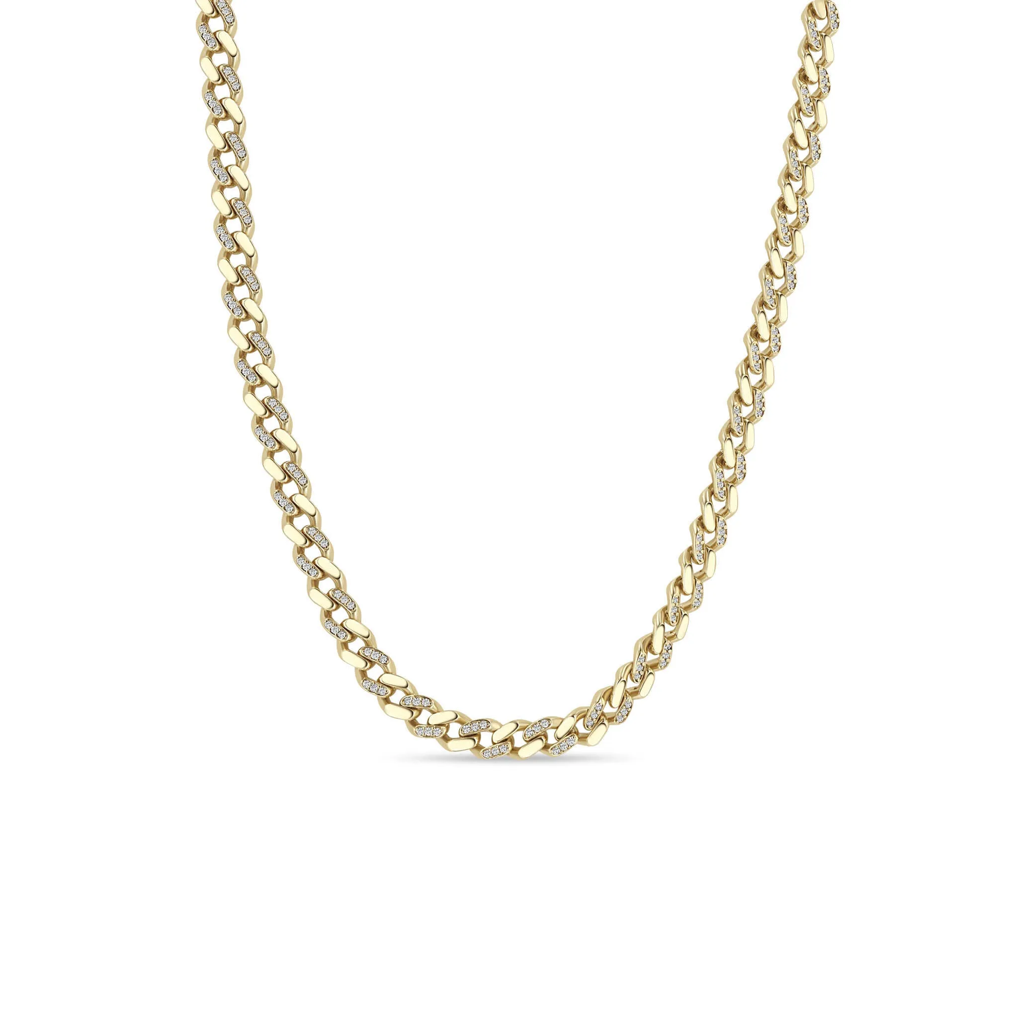 14k Gold & Alternating Pavé Diamond Medium Curb Chain Necklace sold by Zoe Chicco