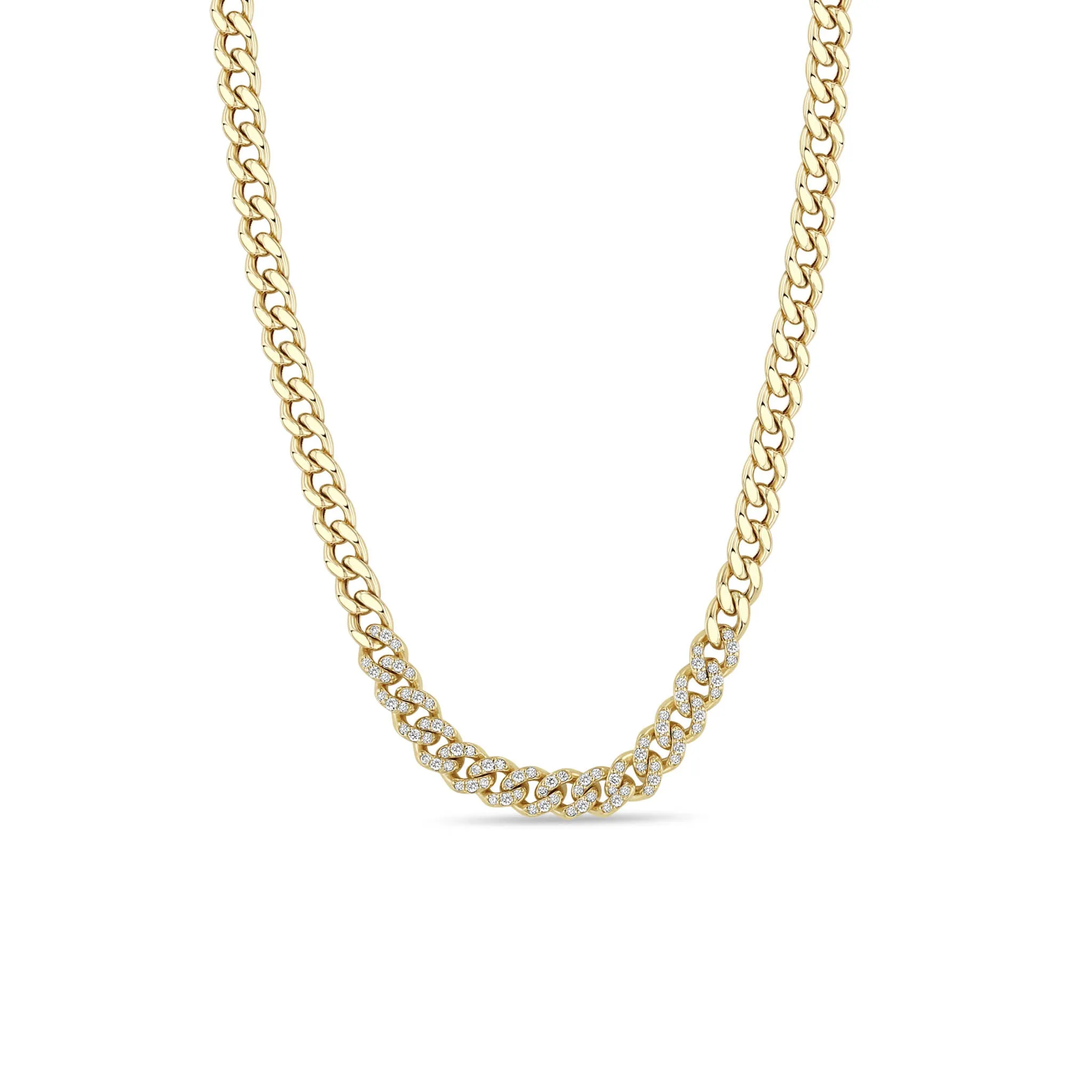 14k Pavé Diamond Segment Medium Curb Chain Necklace sold by Zoe Chicco