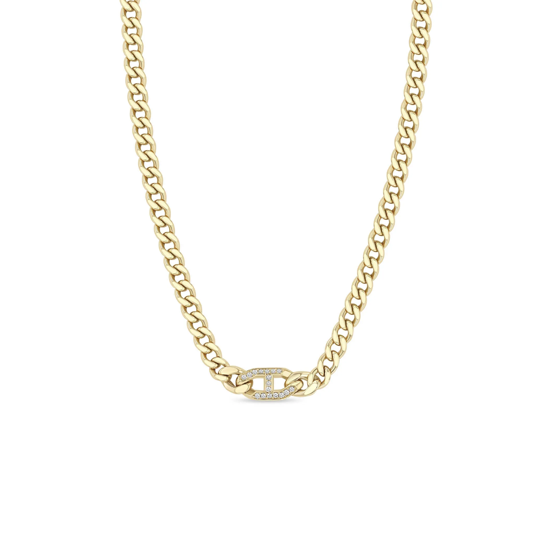 14k Pavé Diamond Mariner Link Medium Curb Chain Necklace sold by Zoe Chicco