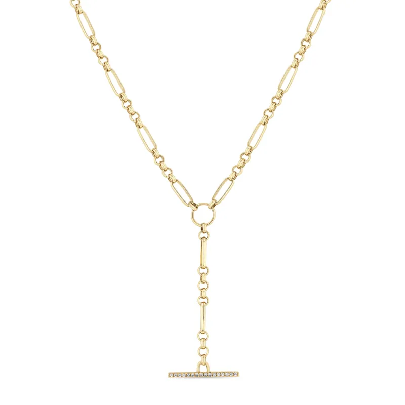 14k Medium Paperclip Rolo Chain Pavé Diamond Toggle Lariat Necklace sold by Zoe Chicco