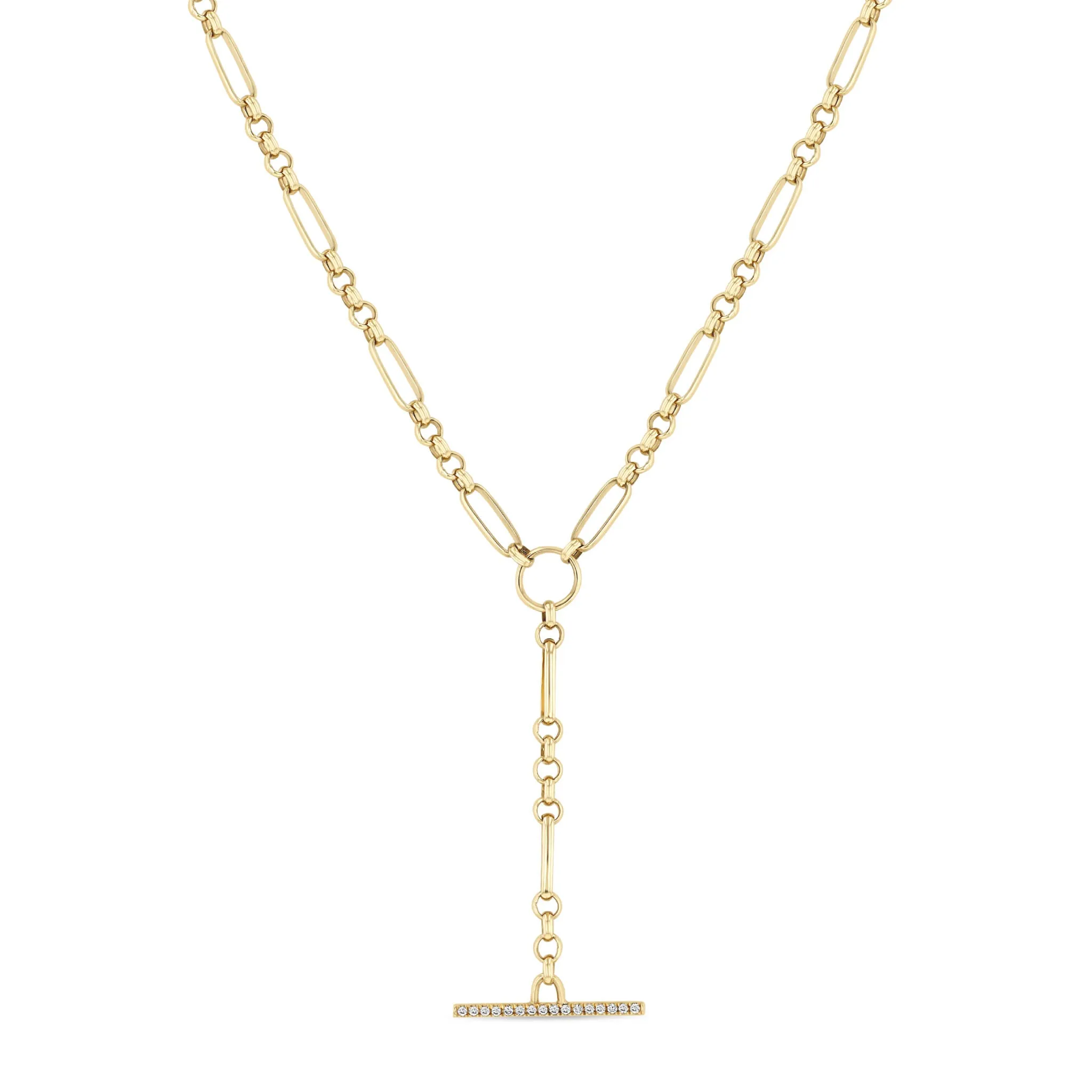 14k Medium Paperclip Rolo Chain Pavé Diamond Toggle Lariat Necklace sold by Zoe Chicco