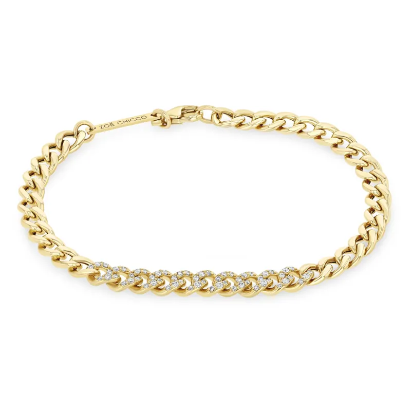 14k Pavé Diamond Segment Medium Curb Chain Bracelet sold by Zoe Chicco