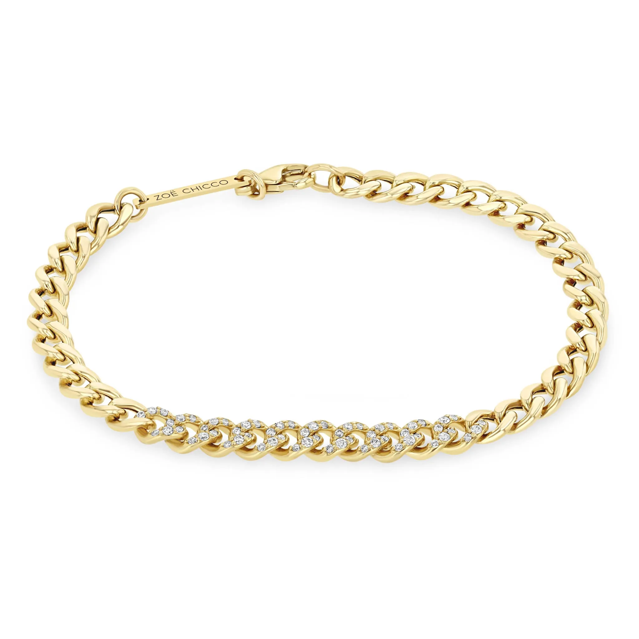 14k Pavé Diamond Segment Medium Curb Chain Bracelet sold by Zoe Chicco