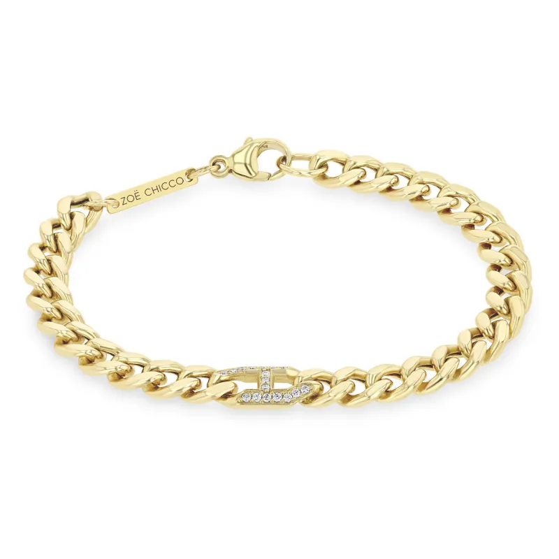 14k Pavé Diamond Mariner Link Large Curb Chain Bracelet sold by Zoe Chicco