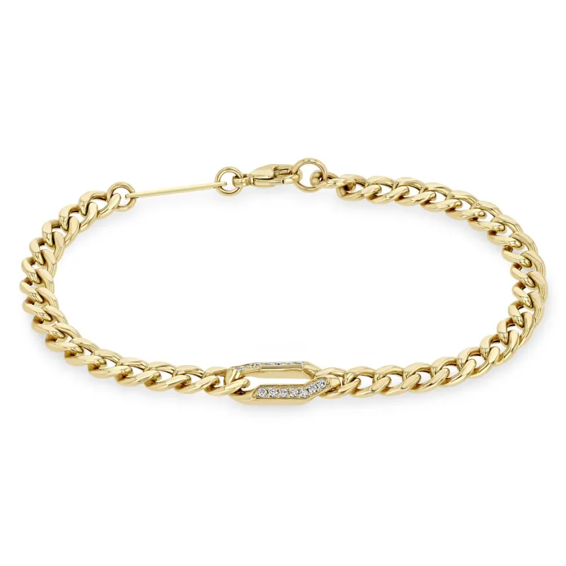 14k Pavé Diamond Oval Link Medium Curb Chain Bracelet sold by Zoe Chicco