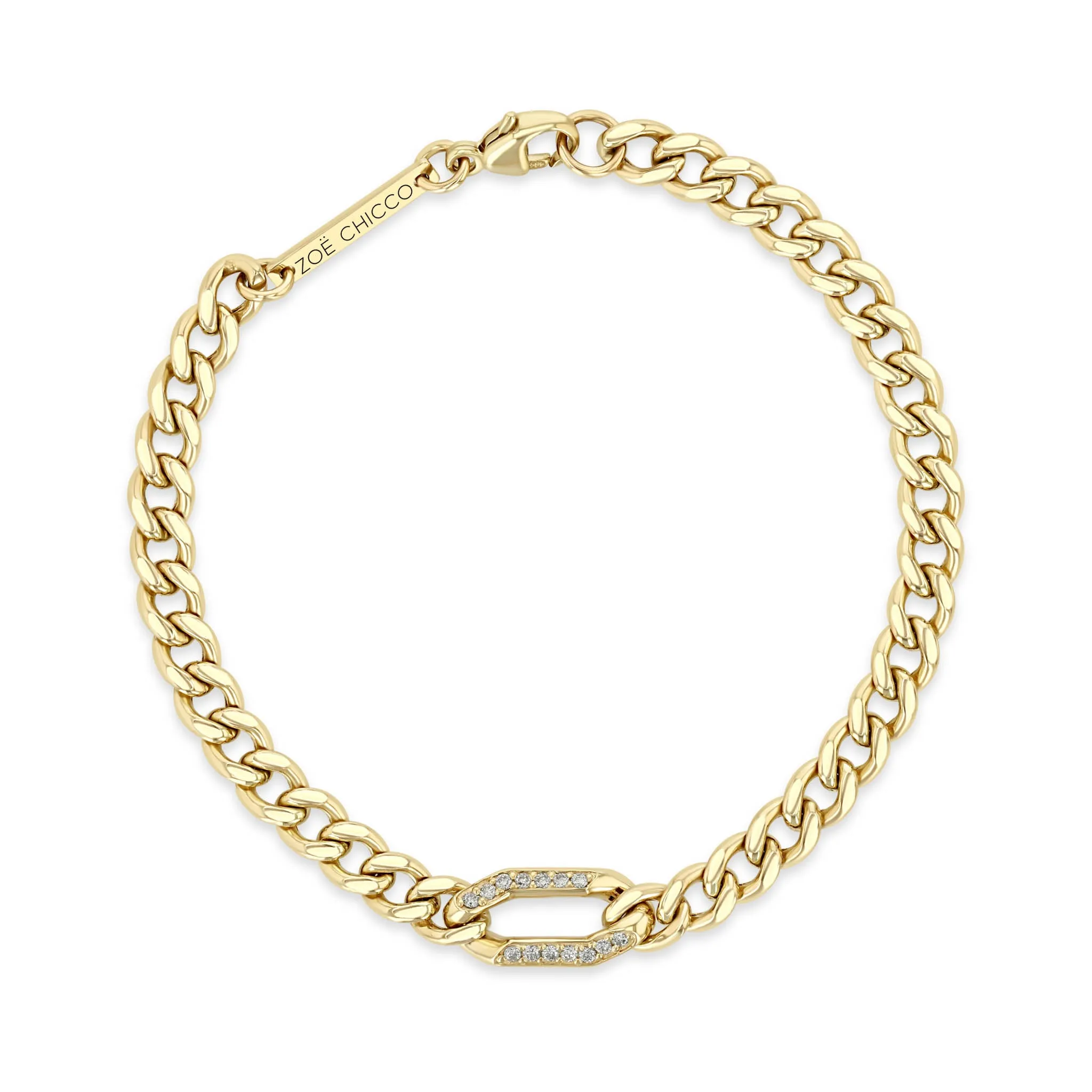 14k Pavé Diamond Oval Link Medium Curb Chain Bracelet sold by Zoe Chicco product image thumbnail 5