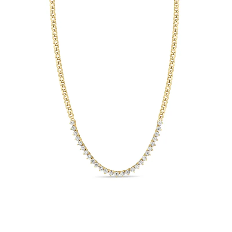 14k Diamond Tennis Segment Small Curb Chain Necklace sold by Zoe Chicco