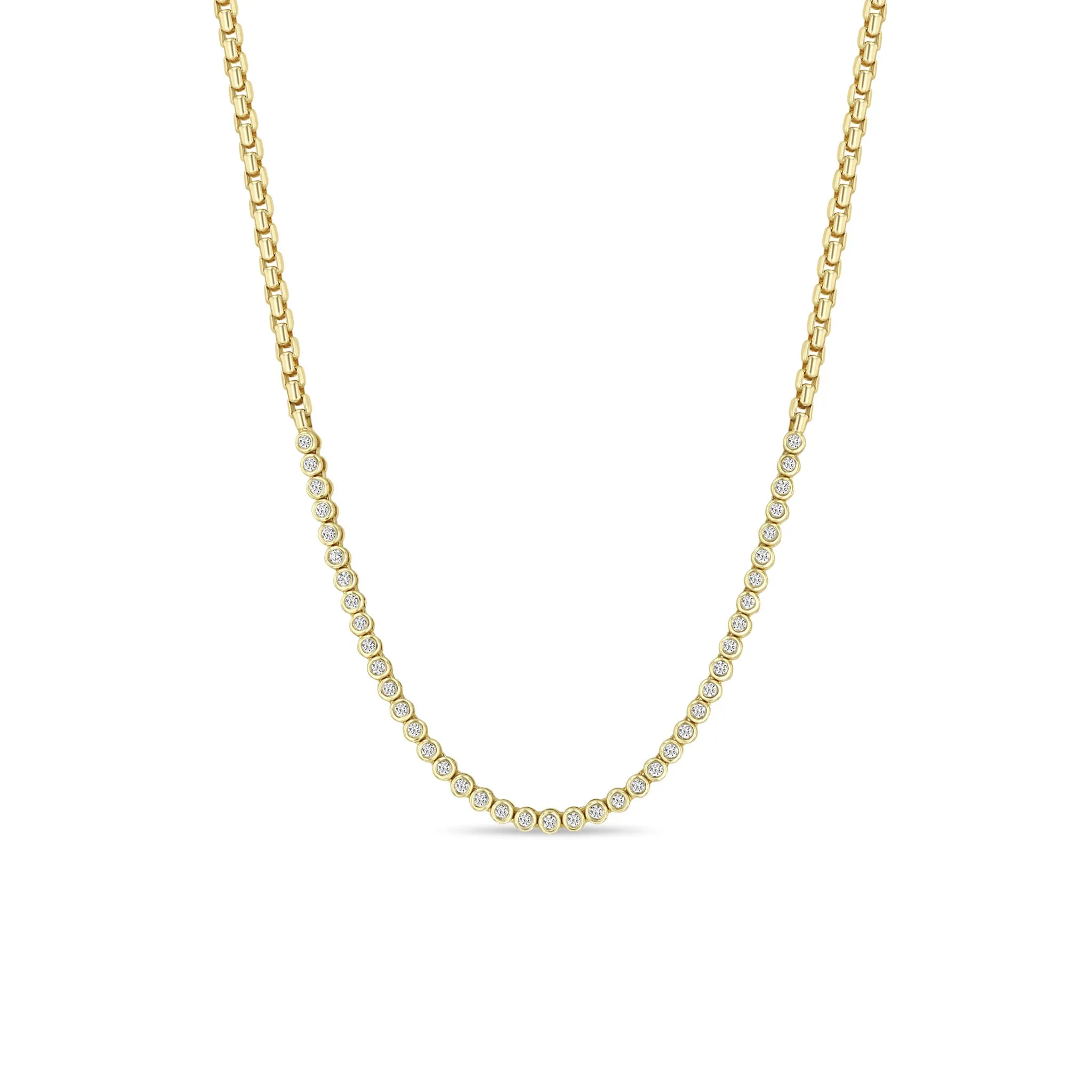 14k Small Diamond Bezel Tennis Segment Box Chain Necklace sold by Zoe Chicco