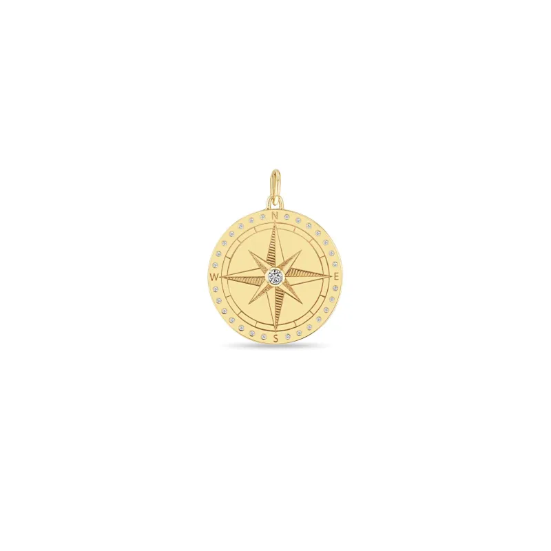 14k Single Large Compass Medallion Charm Pendant sold by Zoe Chicco