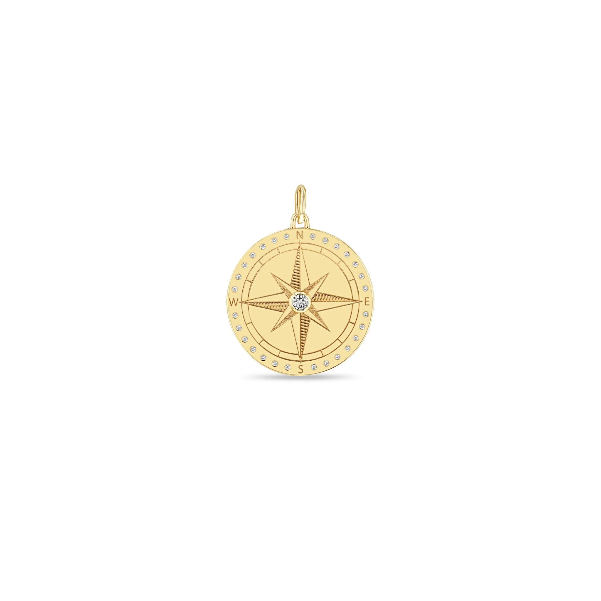 14k Single Large Compass Medallion Charm Pendant sold by Zoe Chicco