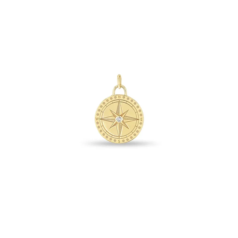 14k Single Medium Compass Medallion Charm Pendant sold by Zoe Chicco